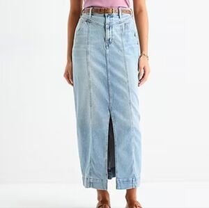 Stylish Light Sky Blue Wash Denim Maxi Skirt